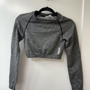 Gymshark Gray Marl Seamless Cropped Long Sleeve Workout Top Women's Size M